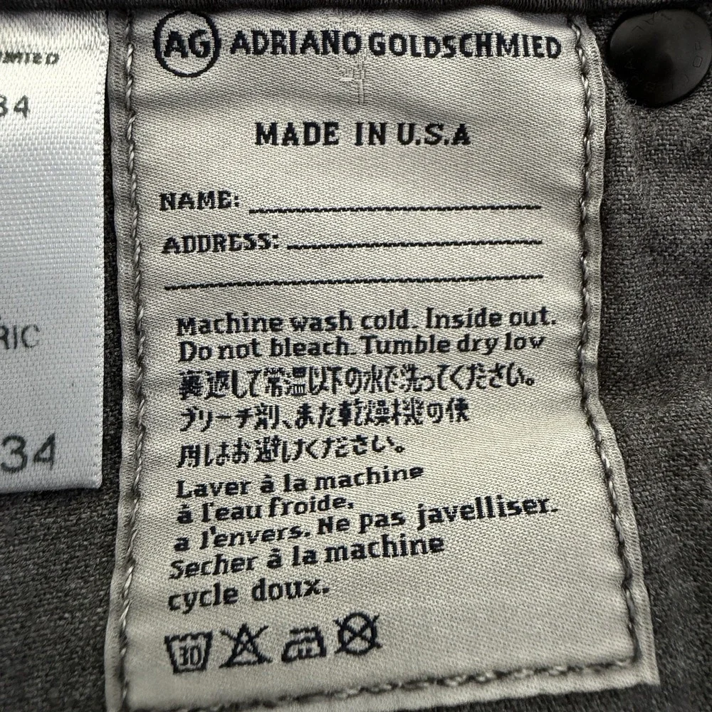 AG Adriano Goldschmied Mens Protege Jeans 36 Gray Straight Leg USA Minimalist